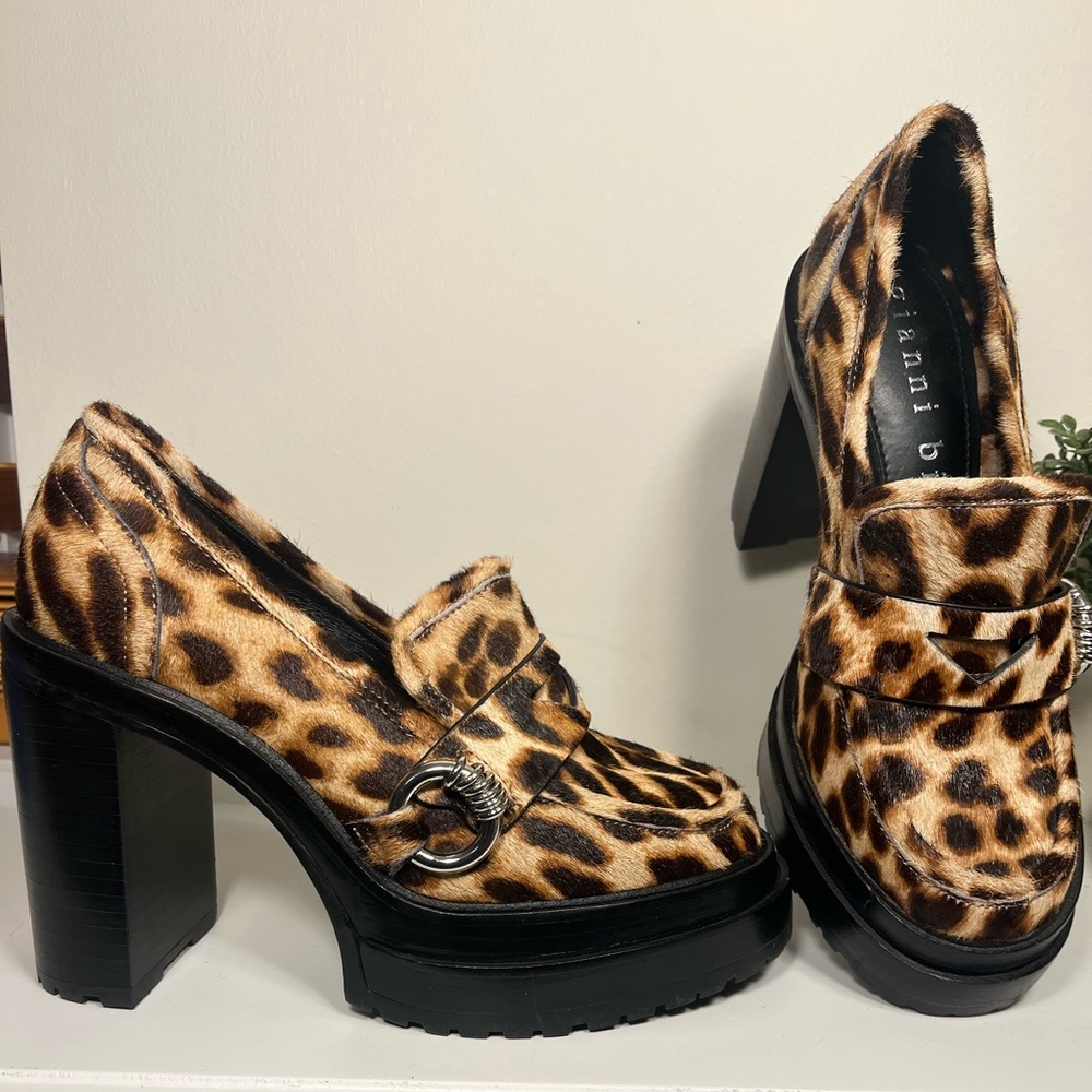 Gianni Bini Leopard Print Platform Loafers - Brown Black